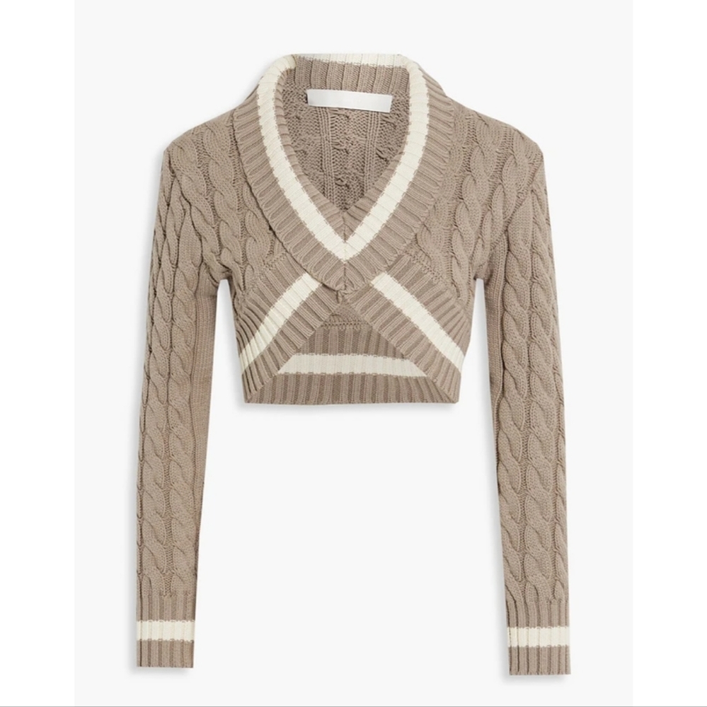 Dion Lee Cropped Cableknit Sweater in Stone & Bone Stripe Size Small NWT
